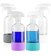 HOMBYS Empty Clear Glass Spray Bottles with Silicone Sleeve Protection - Refillable 17 oz Contain...