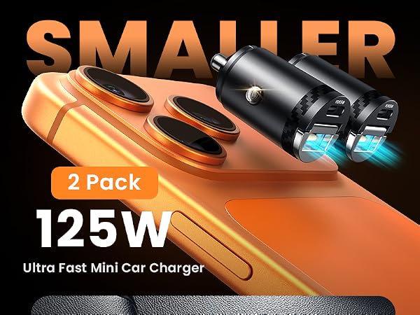 2 Pack 125W Ultra Fast Mini Car Charger