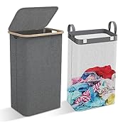 110L Large Laundry Hamper with Lid, Dirty Clothes Hampers for Laundry with Removable Bag, Collaps...