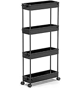 SPACEKEEPER Slim Rolling Storage Cart 4 Tier Organizer Mobile Shelving Unit Utility Cart Tower Ra...