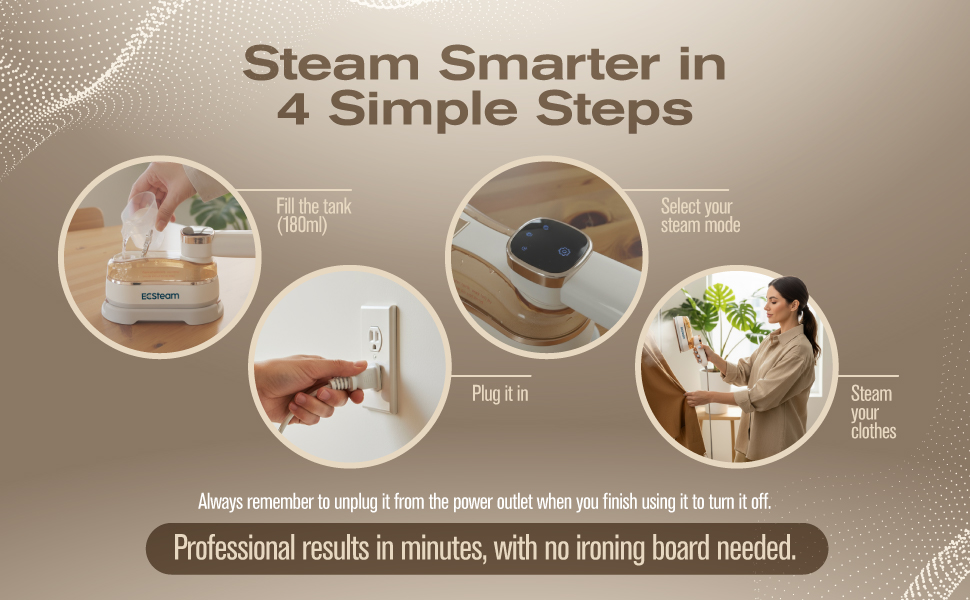 Easy-to-use clothes steamer, handheld wrinkle remover with 4 steam modes operation.