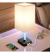 COZOO 3 Way Dimmable Touch Bedside Table Lamp with 2 USB Charging Ports 2 Outlets Power Strip,Bla...