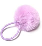 SUSULU Furry Hair Elastic Bands Faux Rabbit Fur Pom Pom Hair Ties Scrunchies for Women, Rubber Ba...