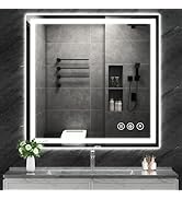 Koonmi 40"x40" LED Mirror for Bathroom, 90CRI Anti-Fog Vanity Mirror with Front and Backlight, Sh...