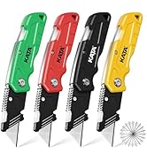 KATA Folding Box Cutter Knives: 4-Pack Heavy Duty Utility Knife Pocket Box Cutter - Extra 20pcs R...