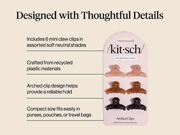 Kitsch Arched Small Hair Clips | Secure Hold Mini Hair Clips | Great For Styling Sections