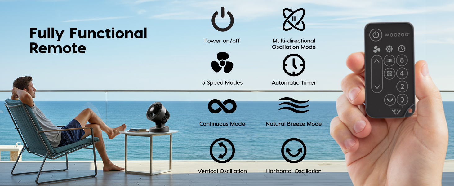 PCF-BC15T, Small Fan for Bedroom, Desk Fan, Oscillation, Remote