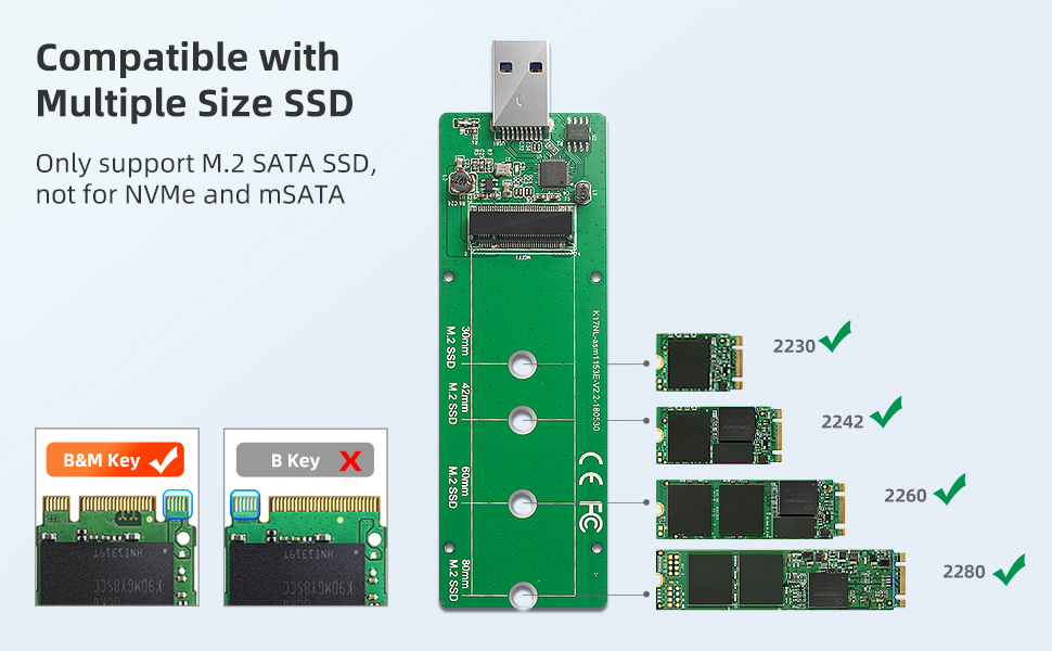 M.2 SATA Enclosure for 2230 2242 2260 2280 B+M Key