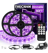 THECHAM 80ft Black Light Strip with Remote, 1440 LEDs, 12V Flexible Blacklights for Glow Party, A...