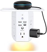 Wall Outlet Extender with Shelf and Night Light, Surge Protector, Wall Mount Charger Multi Plug E...