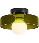 GloMuse Flush Mount Ceiling Light Mid-Century Glass Fixtures Dining Room Kitchen Light Dark Green