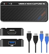 4K HDMI Video Capture Card, USB 3.0 Game Capture Card for Live Streaming, 4K30 Full HD 1080P 60fp...