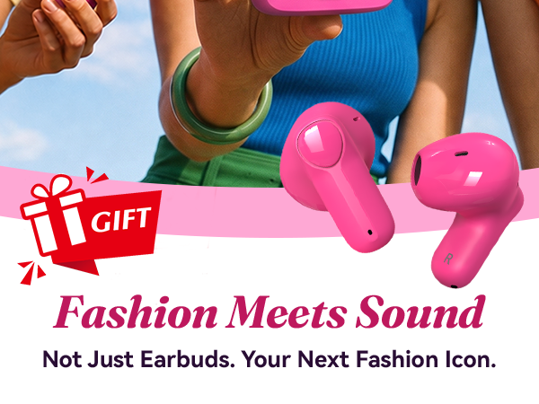 Pink earbuds with mini handbag charging case