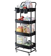Buzowruil 4-Tier Rolling Utility Cart, Storage Cart with Handle Multi-Purpose and Locking Wheels,...