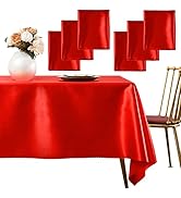 SiinvdaBZX 6 Pack Red Satin Tablecloth 108 x 54 Inch, Bright Smooth Dining Table Cloths for 6 Foo...