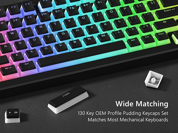 Womier Pudding Keycaps,PBT Keycaps 100 percent keyboard 130 Keys,Shine Through Keycaps