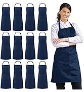 Syntus 12 Pack Bib Apron Waterdrop Resistant with 2 Pockets Cooking Kitchen Apron for Women, Men ...