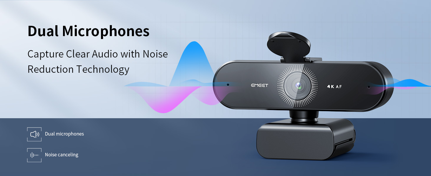 Dual built-in microphones and noise-cancelling technology Webcam 4K EMEET NOVA