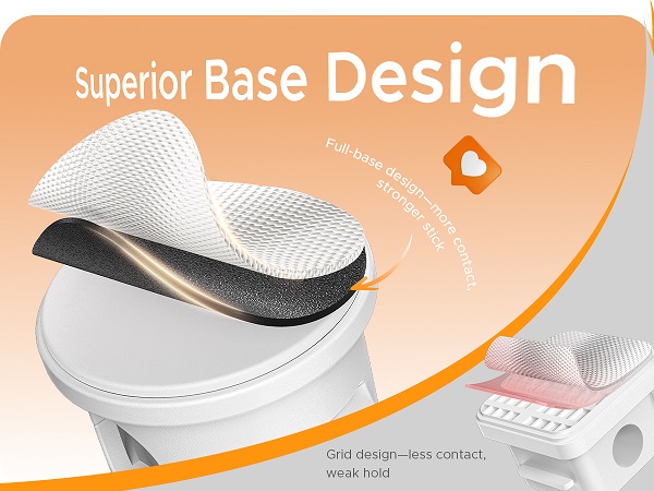Full-base design—more contact, stronger stick