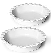 ONTUBE 10.5-Inch Deep Pie Pans 50oz Set of 2 ,Ceramic Large Round Pie Tins for Baking , Cream White