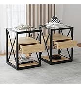 Ywin Modern End Table with Drawer, Natural Wood Style Side Table, Industrial Style Side Table Nig...