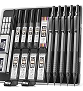 Nicpro Black Art Mechanical Pencil Set, 5PCS Metal Drafting Pencils 0.3, 0.5, 0.7, 0.9, 2mm Graph...