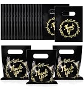 BadenBach 100 Pack Small Thank You Bags, 8" x 6", Black Plastic Small Shopping Cute Bulk Retail T...