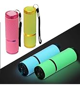AHIER 9 LED Glow in Dark Flashlights, 4 Pack Rubber Coated Small Flashlights with Straps, Portabl...