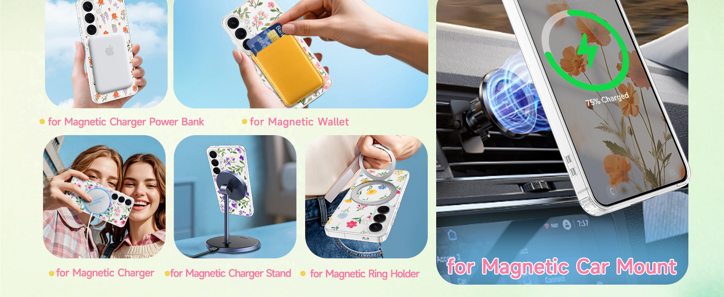 4(3)-compatible with magsafe car mounts magnetic wallet power bank phone case for samsung
