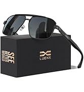 LUENX Aviator Sunglasses for Men Retro Square Polarized Polygon Shades UV 400 Protection
