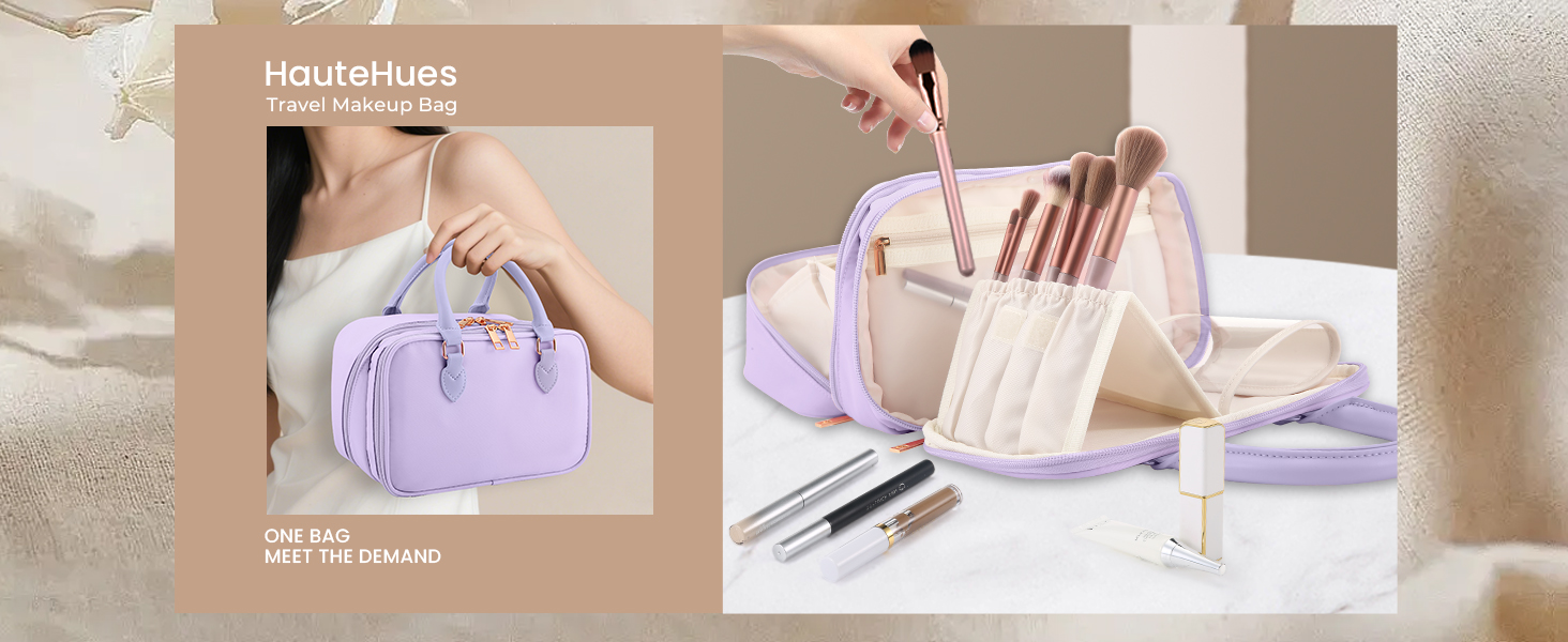 Travel Makeup Bag for Women Fashion Large Capacity Pouch Open Flat Cosmetic Portable Organizer
