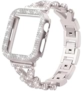 Rhinestones Encrusted Metal Bracelet and Case, Compatible with Apple Watch Bands 38mm-49mm (Serie...