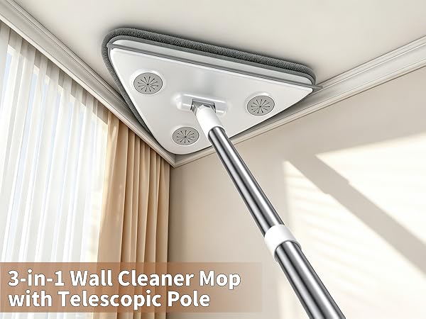 3-in-1 Wall Cleaner Mop with Telescopic Pole