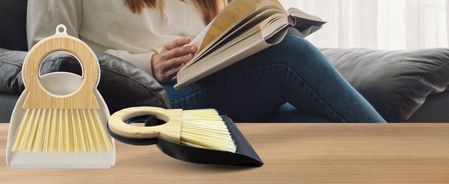 Xifando Mini Broom and Dustpan Set Compact Bamboo Handle Mini Dustpan Brush Small Dust Pan and Broom