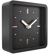Driini Modern Mid Century Desk &amp; Shelf Clock (Black Rose Gold) - Battery Operated with Silent, An...