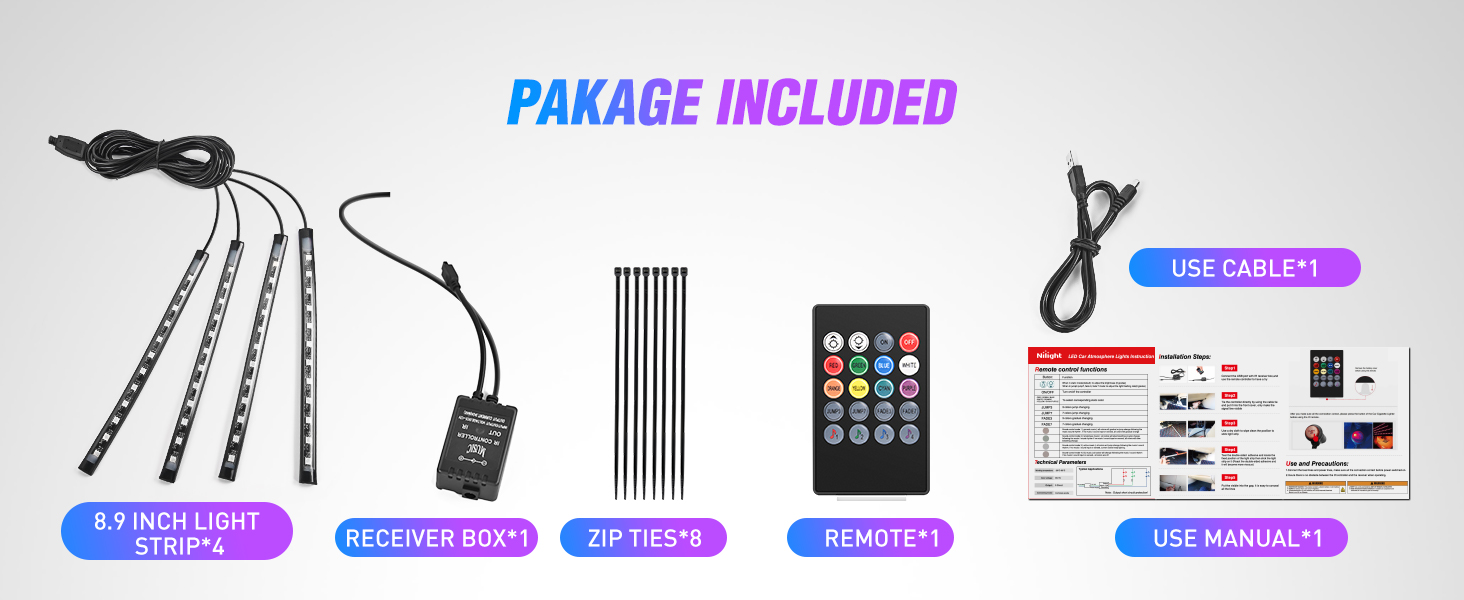 48 LEDs DC 5V Multicolor Music Car Strip Light Under Dash Lighting Kit with Sound Active Function