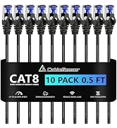 CableGeeker Patch Cables Cat8 0.5ft 10 Pack Slim, Cat8 Ethernet Patch Cable 40G 2000MHz Support, ...