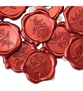 Pilloze 50pcs Red Rose Wax Seal Stickers, Rose Wax Seal, Red Rose Stickers for Envelopes, Waterpr...