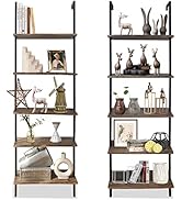 aboxoo Ladder Shelf 2PCS Open Bookshelf 5-Tier Wall-Mounted Wood Bookcase Rack Open Back Industri...