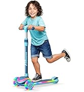 3-Wheel Kids Scooter with Multi-Color Lights on Deck &amp; Wheels – 5-Height Adjustable Handlebar, Wi...