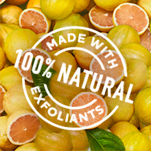 100% Natural Exfoliants icon with pink lemons