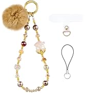 BEEFLYING Glass Beaded Phone Charms Bracelet Strap Cellphone Wrist Lanyard with Fuzzy Ball Pendan...
