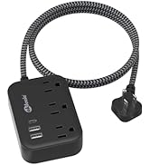 Flat Plug Power Strip with USB C Ports, Black Extension Cord 5FT with 3 AC Outlets 3 USB, Short E...