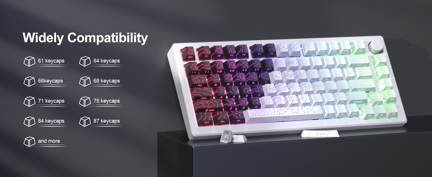 Double Shot PBT keycaps for Mechanical Keyboard,Black/White Topographic,Shine Through keycaps