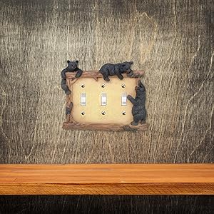 Black Bear on Log Triple Switch Cover Cabin Lodge Style Home Décor by BestgiftEver