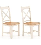 Giantex Wooden Dining Chairs Set of 2, Farmhouse Kitchen Chair with High Cross Back, Rubber Wood ...