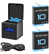 Suptig 2 Pack Batteries and Charger for GoPro Hero 12/11/10/9 Black, 3-Channel Battery Charger St...