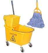 HiBaby Side Press Wringer Combo Commercial Mop Bucket on Wheels, Including Commercial Mop Handle ...