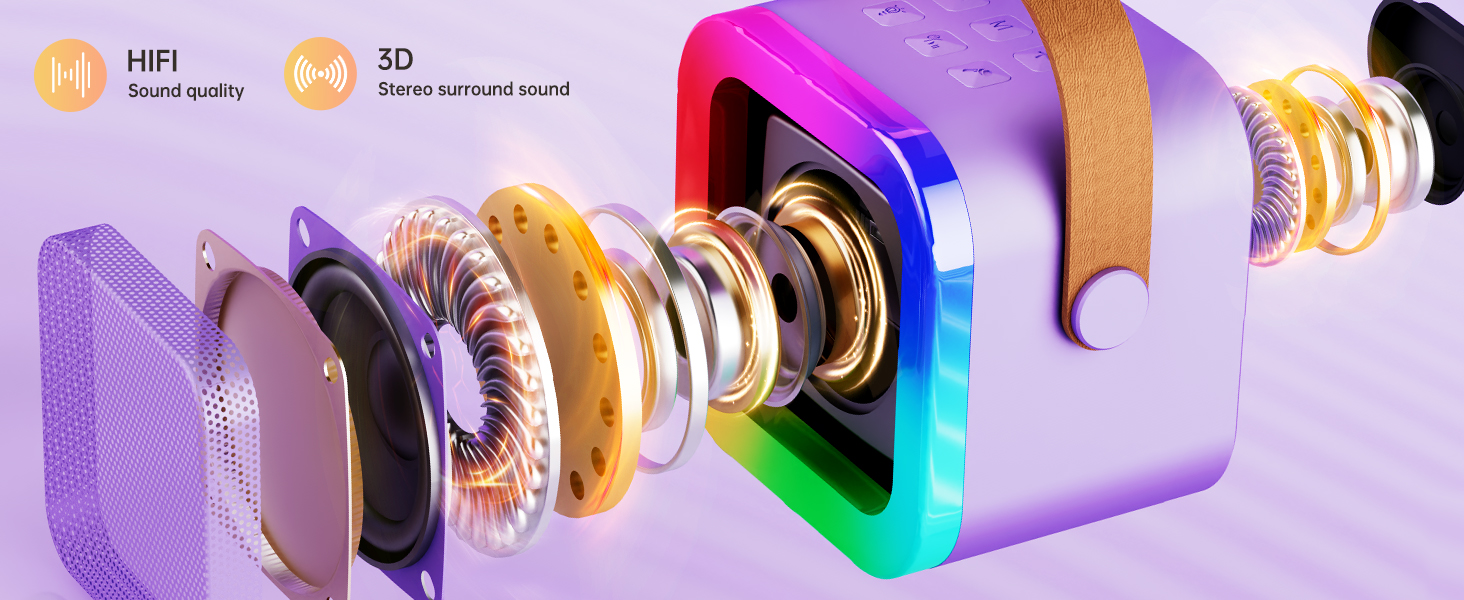 Mini Karaoke Machine Speaker for Kids Adults, Portable Bluetooth with 2 Wireless Microphones
