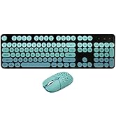 Wireless Keyboard and Mouse Combo, Ergonomic Retro Full Size Round Retro Punk Keyboard with 3 DPI...